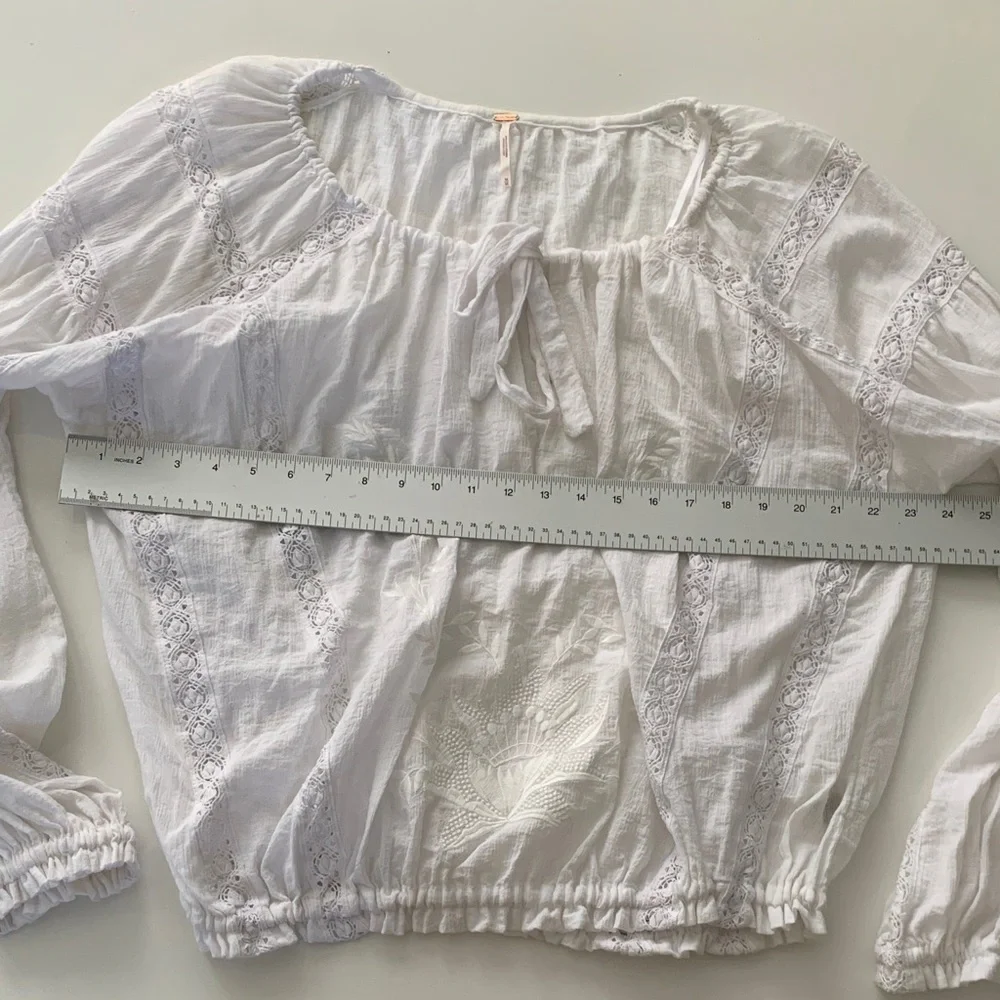 Free People Maria Maria White Embroidered Lace Boho Blouse Top Size M Excellent